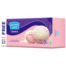 Mother Dairy Vanilla & Strawberry Ice Cream - Two In One 700 ml Buy 1 Get 1 Free